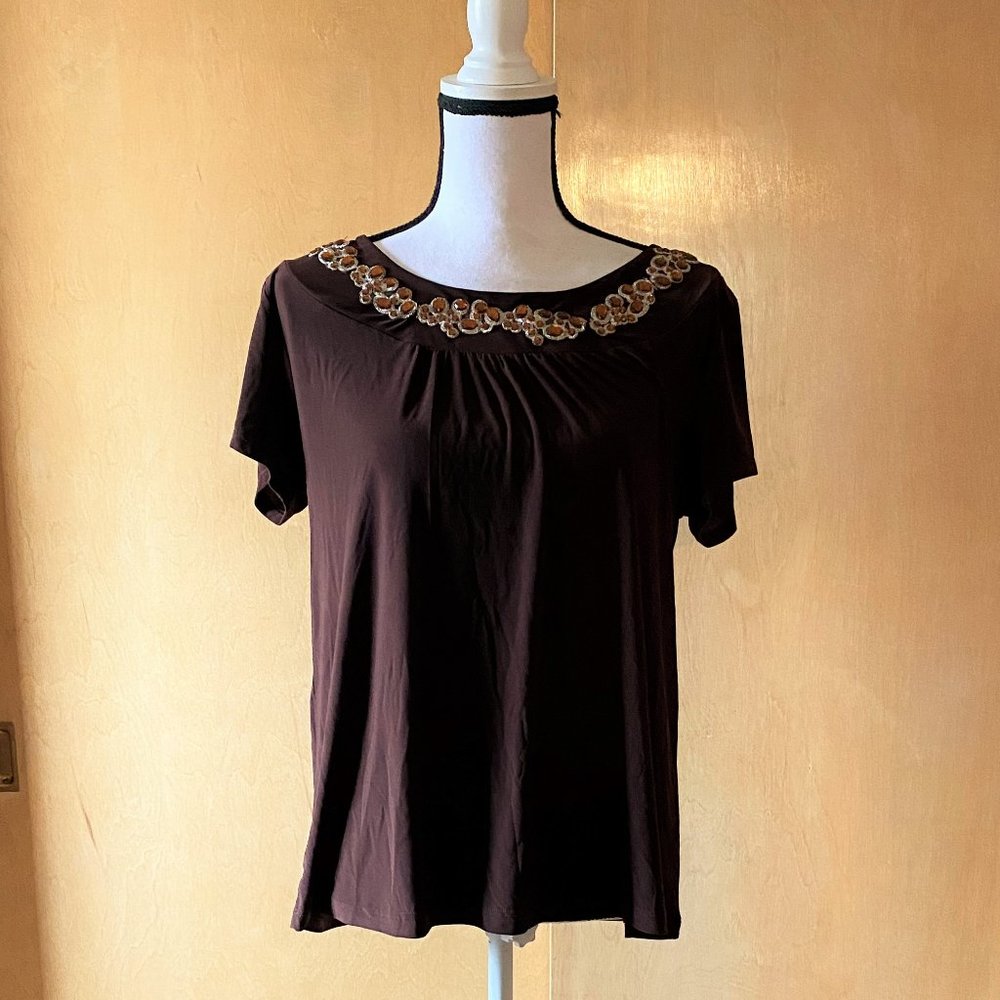 NWT Sz 1X Standard Brown/Orange Short Sleeve Top